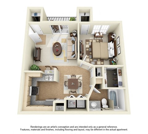 Floor plan for 1 bed, 1 bath, 647 sqft